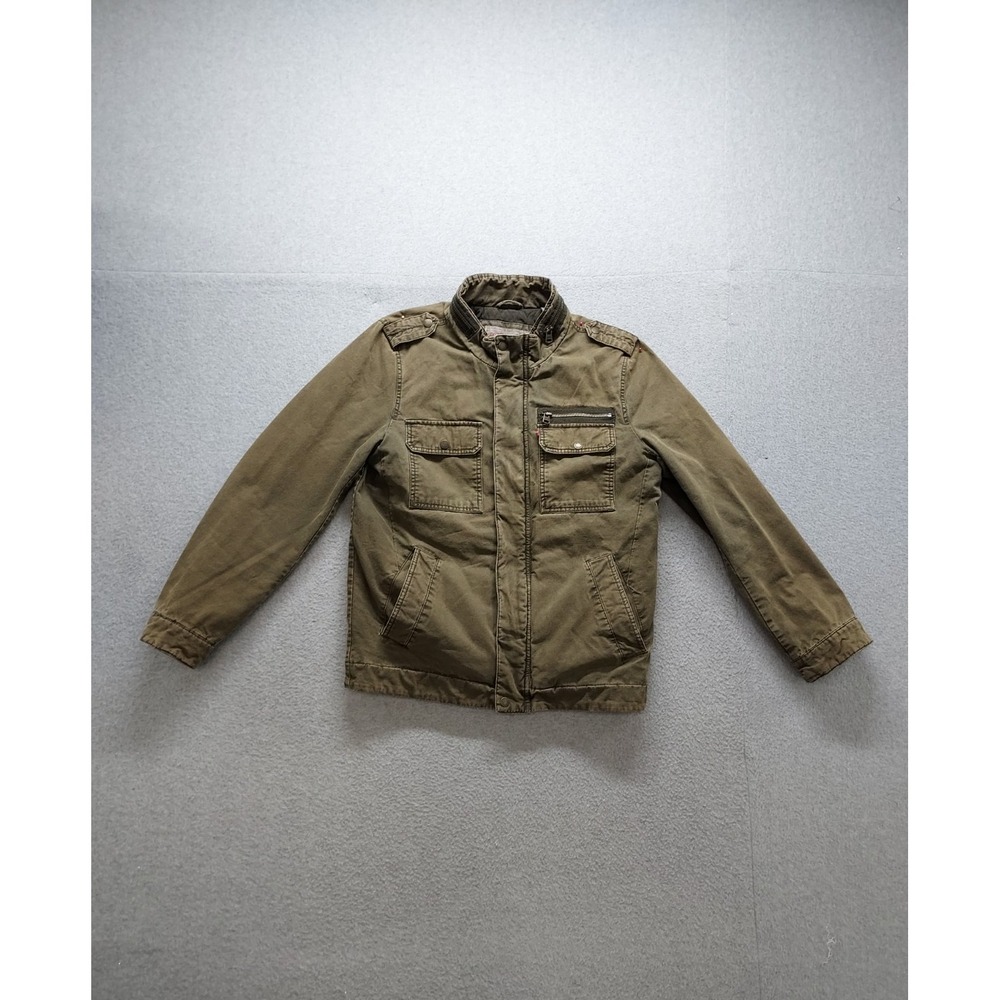 Levis Men Field Jacket S Brown Utility Zip Front Stand Collar Pockets Workwear